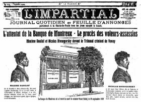 Frontseite der Zeitung Impartial von 1907 mit Zeichnungen der beiden inhaftierten Täter