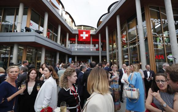 Guests attend the opening ceremony of the new Swiss embassy building in Moscow