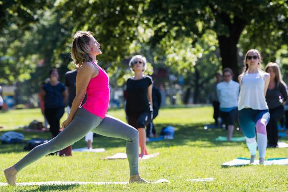 A yoga session in a public park