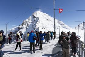 Tourists atop the Jungfraujoch