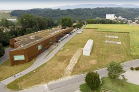 Aerial view of new research and archive centre at Penthaz, north of Lausanne