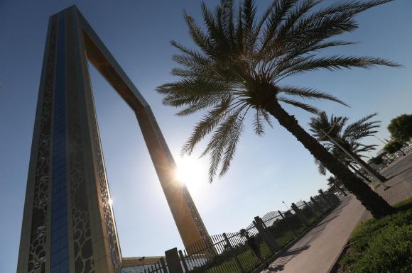 building and palm tree