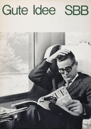 Poster of a man reading a newspaper in a train
