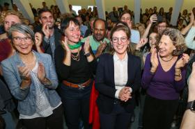 Women candidates from the Green Party celebrate their victories
