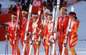 El equipo suizo en el Mundial de esquí 1987