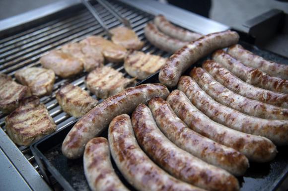 Barbeque with sausages and meat