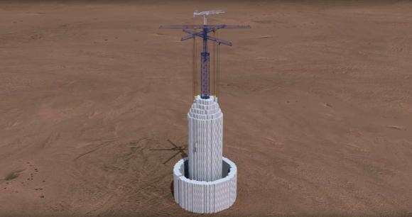 محاكاة برج مصنوع من كتل خرسانية عملاقة
