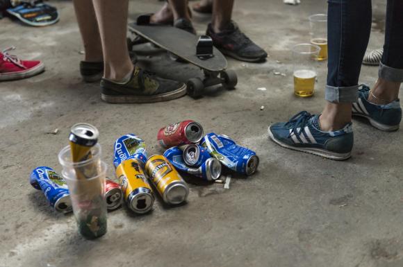 beer cans on the floor
