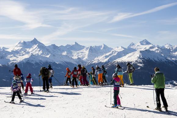 crowded ski slope