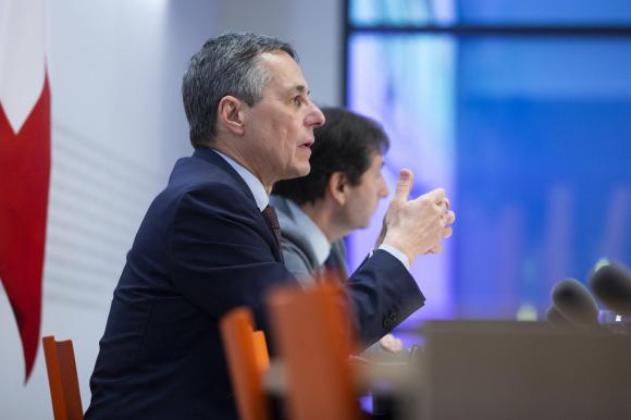 Foregin Minister Cassis at a news conference