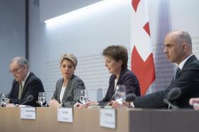 Swiss government ministers at news conference