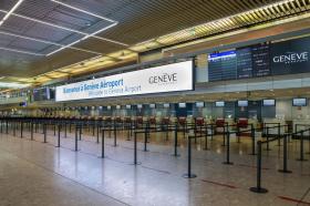 因為新冠病毒疫情，國際交通基本停運，空寂的日內瓦機場。