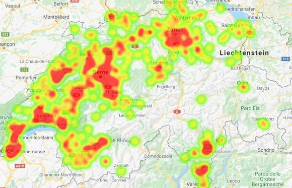 Mapa de focos do covid-19 na Suíça