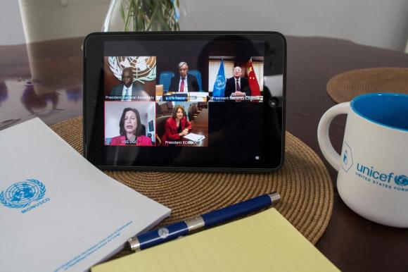 Screen of people taking part in remote meeting.