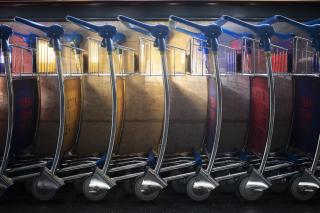 Baggage trolleys in a row