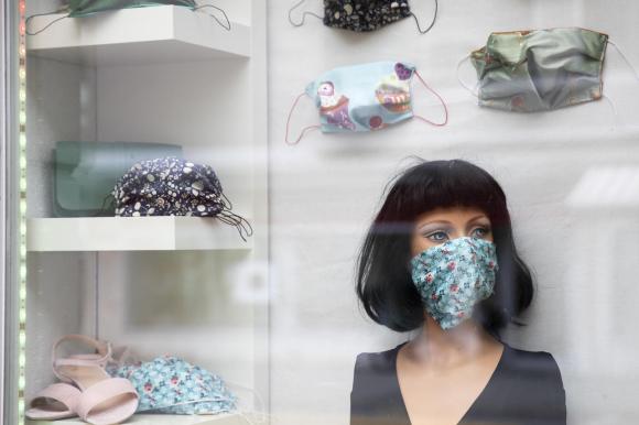Protective masks in shop window