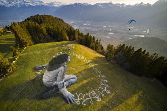 Saype s artwork on the Swiss Alps