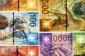 Cédulas de francos suíços em close-up
