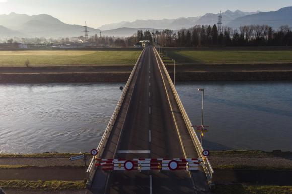 blocked bridge over water