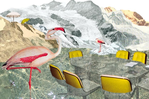 Schmelzende Gletscher mit Flamingo