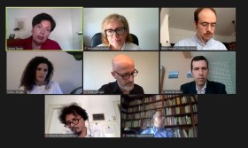 Lançamento online da revista - responsáveis e comissão editorial da publicação reunidos. (swissinfo.ch) Pessoas participando de debate online