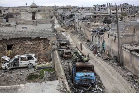 View of a devastated Syrian town