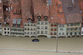 Vista aérea de parte del centro de Berna inundado