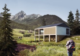 Modelo computadorizado de casa nos Alpes