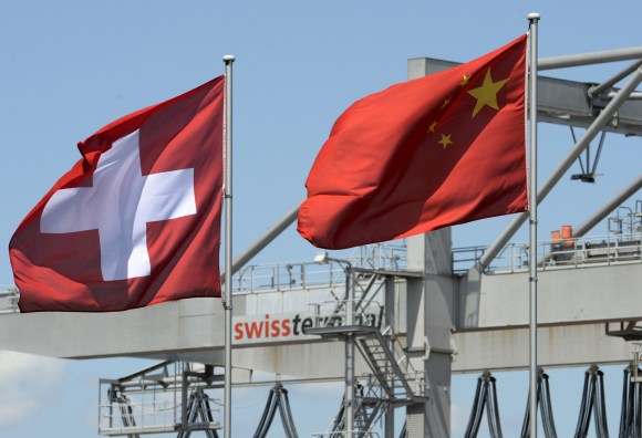 Bandeiras da Suíça e da China