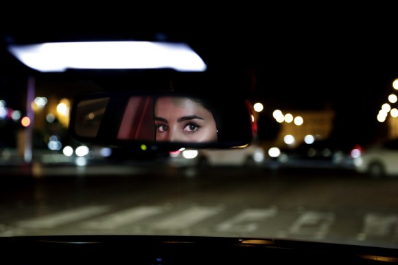 Woman driving car in Saudi Arabia on June 24, 2018.