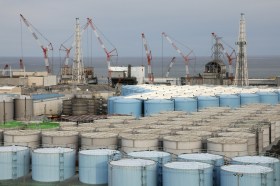Water tanks at the nuclear power plant in Okuma, Fukushima, in Japan.