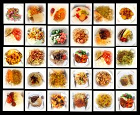 عمل فني مصور يتمحور حول أطعمة شرقية متنوعة