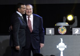 Los expresidentes de la CONMEBOL Juan Angel Napout y Nicolás Leoz