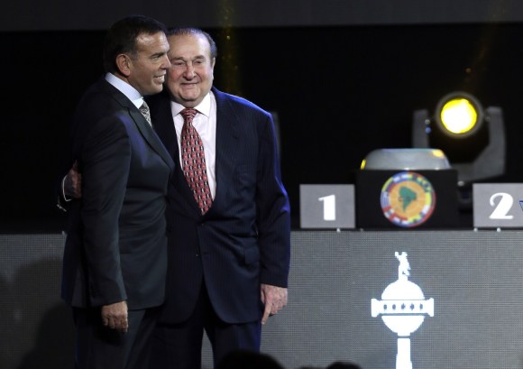 CONMEBOL President Juan Angel Napout and former CONMEBOL President Nicolas Leoz
