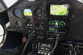 The view inside the cockpit of the Pipistrel Velis Electro plane.