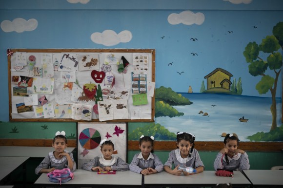 Five Palestinian girls in classroom