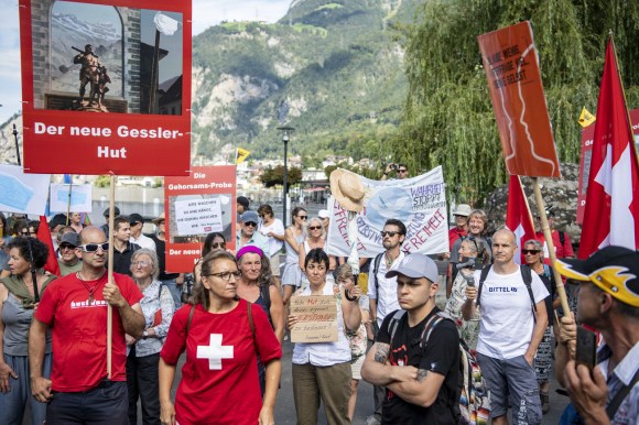 Protesters demonstrating against coronavirus measures