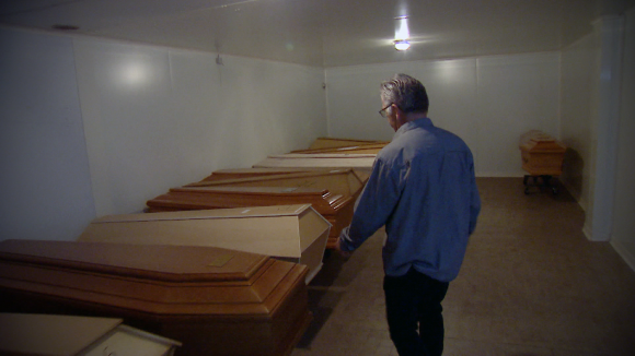 Room with coffins in Sitten crematorium