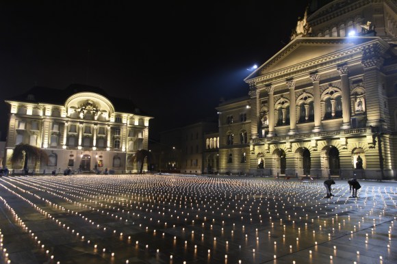 The square in front of the parliament building, candles