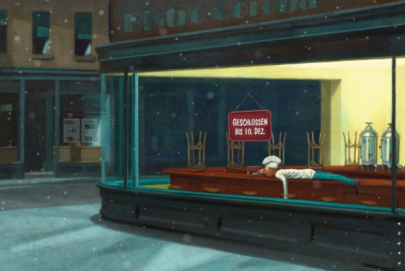 Imagem de restaurante fechado baseado em quadro de Edward Hopper