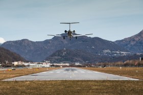 Airplane landing at airport