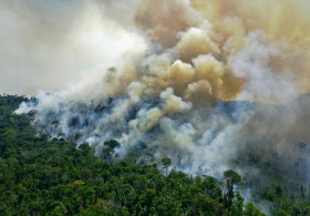 Aerial view of fires of the Amazon rainforest reserve, south of Novo Progresso in Para state, August 16, 2020.