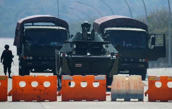Military vhicles at roadblock