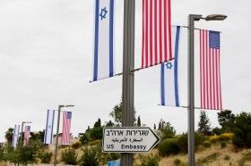 US and Israeli flags in Jerusalem