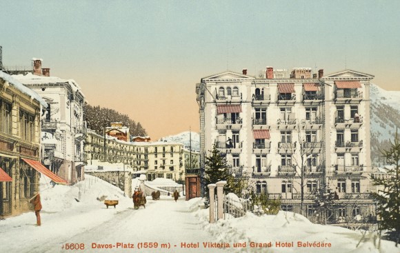 ダボス・プラッツに建つビクトリアホテルとベルヴェデレ・グランドホテル。1900年ごろ