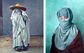 Two women, both wearing body coverings.