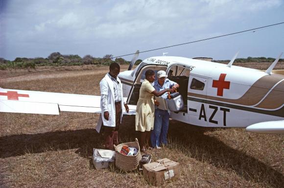Anne Spoerri in front of her plane in Kenya