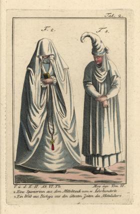 رسم يدوي لامرأتان من إسبانيا في القرن الرابع عشر