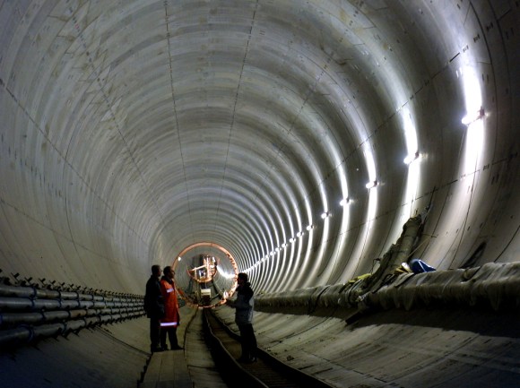 People on construction site in tunnel