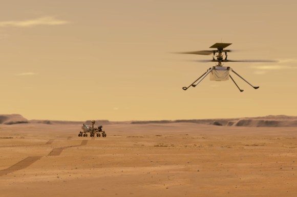 Ingeuity helicopter flies over Mars
